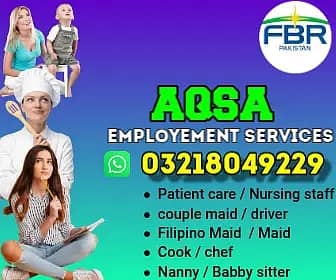 Cook , Chef, Patient Attendants, Maids , Driver, Babysitter, Nurses