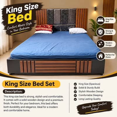King Size Bed Set | Modern Wooden Bed | Luxury Bedroom Furniture