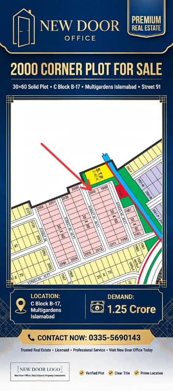 30*60 Corner plot for sale in Multi garden B17