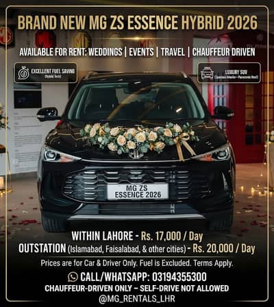 Brand New MG ZS Essence Hybrid 2026 Available for Rent | Weddings, Eve