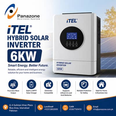 ITEL 6kW Hybrid Solar Inverter (48V | 120A MPPT | Dual Output | Wi-Fi