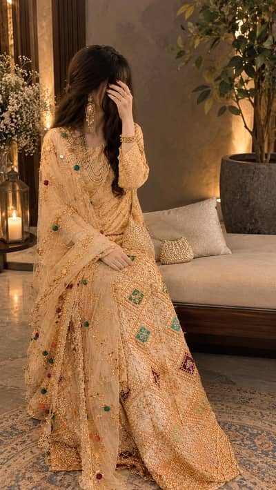 Beautiful Golden Embroidered Party Wear Dress