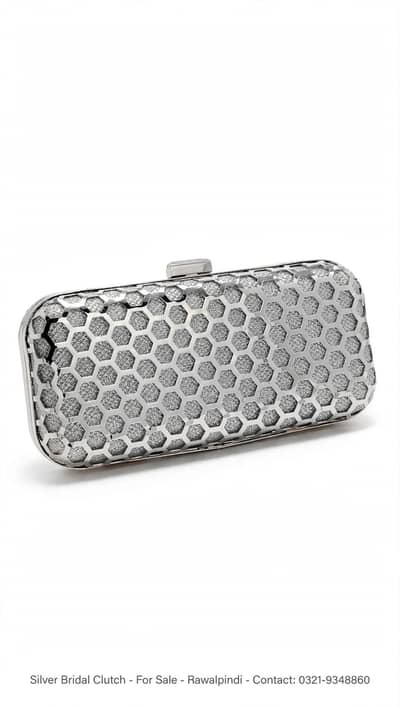 Silver Bridal Glitter Clutch - Honeycomb Design - Party Wear