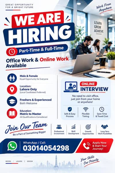 OFFICE WORK AND PART TIME WORK AVAILABLE FOR MALE AND FEMALE