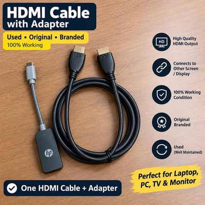 Used Branded USB-C to HDMI Adapter + HDMI Cable – 100% Working