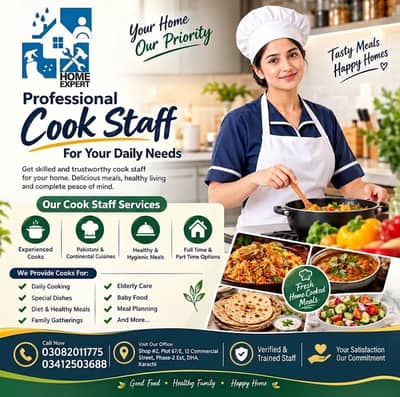 Cook Services in Karachi | House maid | Patient care | Driver | Nanny