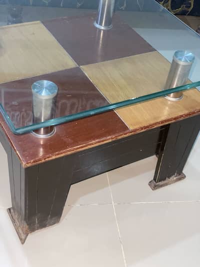 Wooden & Glass Top Table Pair | Stylish Solid Tables