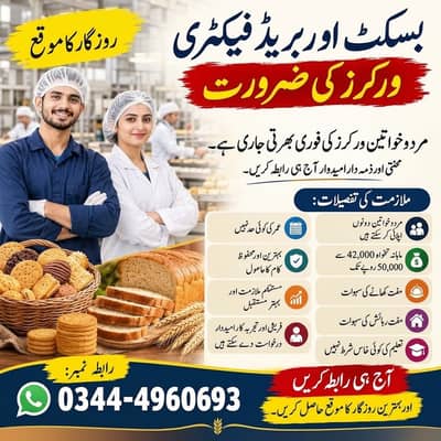 Biscuit & Bread Factory Workers Required | Factory jobs in Lahore