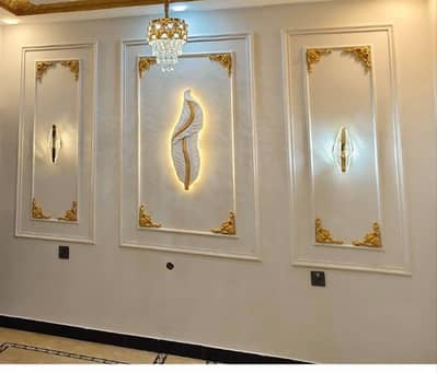 PVc molding-Gypsum ceiling-PVC Wallpaper-Grass flooring-Wooden floor