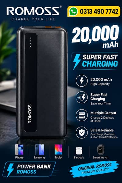 Romoos 20000 mh power bank super fast charging