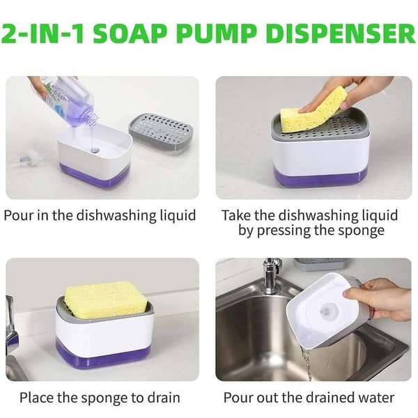 T  2-in-1 Dish Soap Dispenser and Sponge Holder – Convenient Countertop Soap Pump Dispenser for Your Kitchen