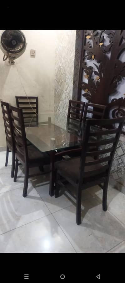 Wooden Glass Dining Table with 6 Chairs – 4×6 Feet
