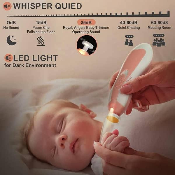 T  Electric Baby Nail Trimmer with 6 Grinding Heads and LED Light for Babies and Newborns