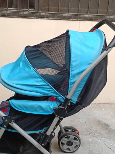 Baby Stroller / Pram, Blue with Colorful Seat, Foldable
