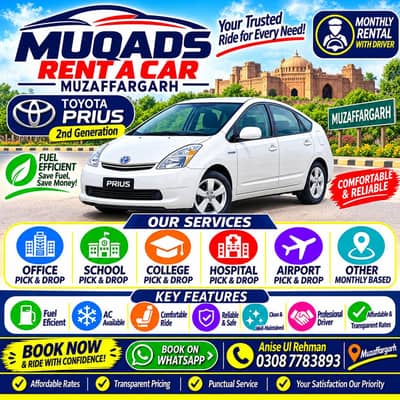 Muqads Rent a Car in Muzaffargarh With Driver, Prius, Alto, 7 Seater