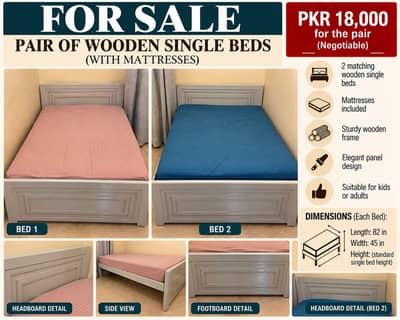 2 Matching Single Beds with Mattresses | Pair of Single Beds