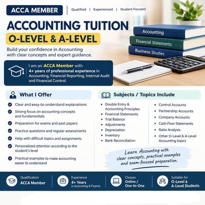 Accounting Tution- O-Level & A-Level Home Tution)