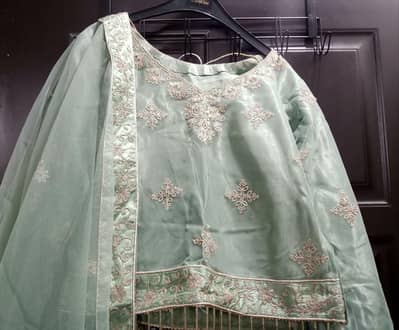 Pista Green Organza Indian Style Lehnga