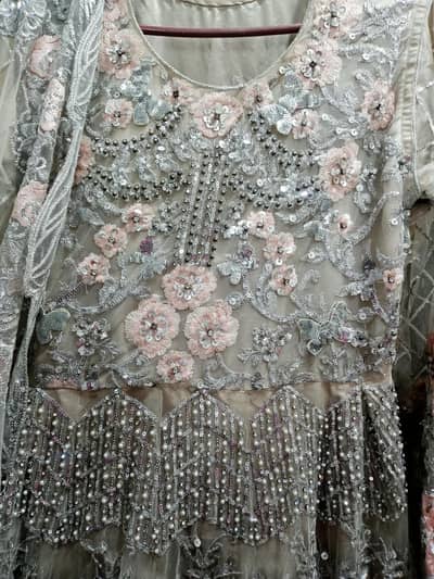 Heavy Embroided Maxi / Silver Grey and pink / Party , Bridal wear