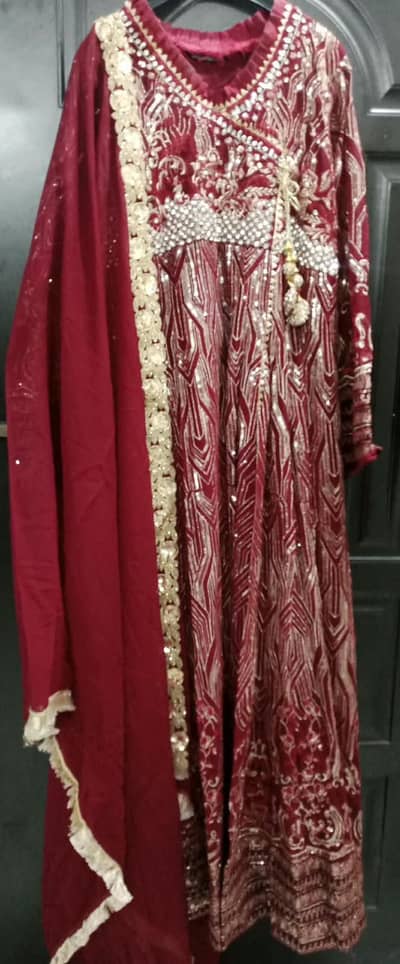 Maroon embroidered fancy dress heavy work part wear