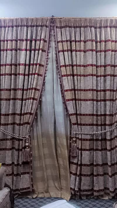Luxury Designer Curtains Set with inner Sheer & Tassels(Like New)