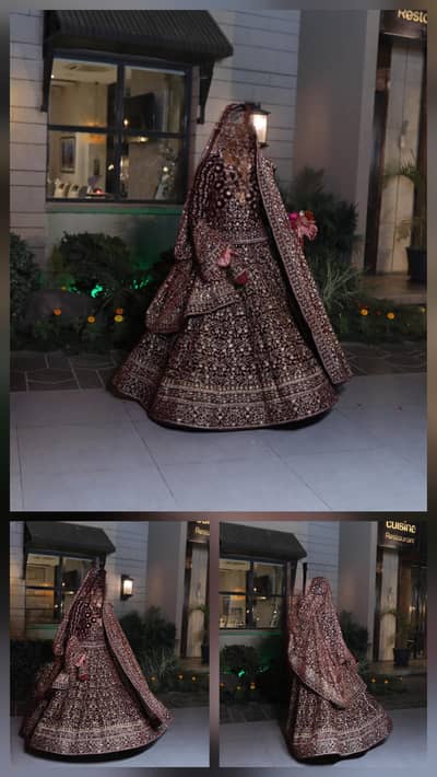 Beautiful Maroon Bridal Lehenga. Velvet. 1Time used. Perfect condition