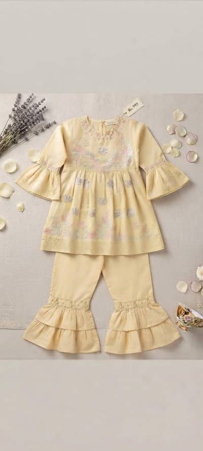 Stylish Embroidered Peplum & Ruffled Trouser Suit for Girls