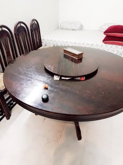 Solid Wood 6 Chair Dining Table Set with Rotating Center