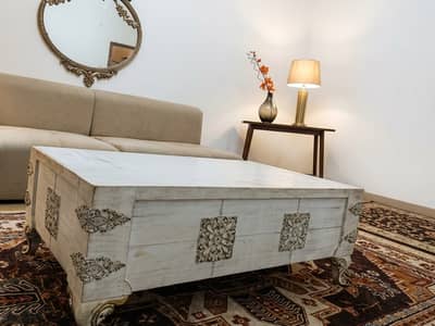 Vintage Hand-Carved Wooden Chest Coffee Table - Mint Condition