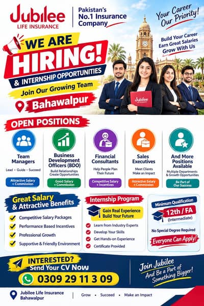Bahawalpur jobs jubilee life insurance