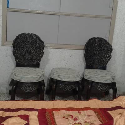 2 chairs with stool