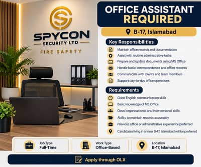 Office Assistant Required – B-17 Islamabad
