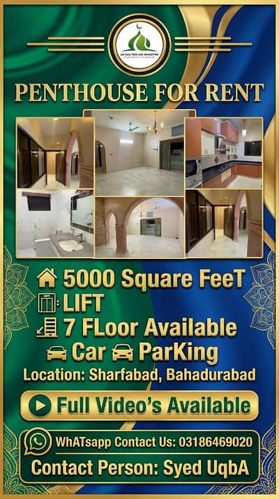 Penthouse For RenT 5000 Square FeeT Lift Car ParKing 7 FLoor Available Sharfabad