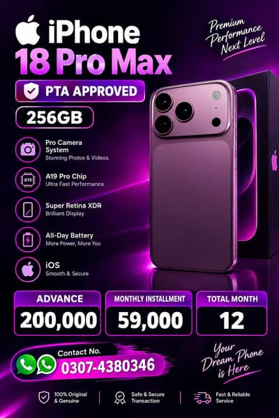 Apple iPhone 18 Pro Max Pta Approved On Easy Monthly Installment