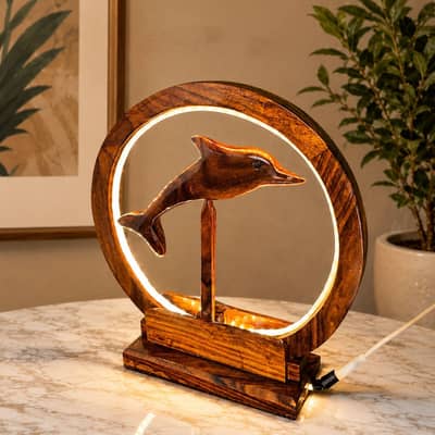 Handcrafted Wooden Dolphin Lamp