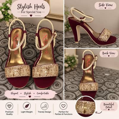 Stylish Ladies Golden & Maroon Party Wear High Heels