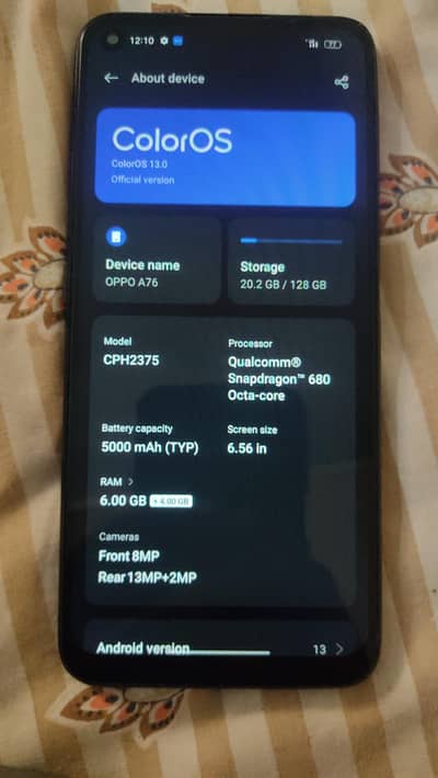 oppo a76 6gb+4/128gb. 03036395810. exchange possible