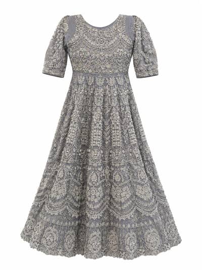 Gray silver Maxi for reception Bride