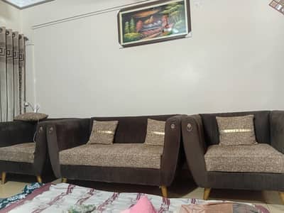 4 Seater Sofa Set Light & Dark Brown Combination