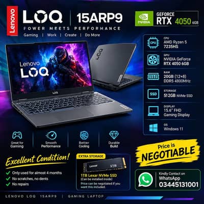 Lenovo LOQ 15ARP9 Gaming / Ryzen 5 7235HS/RTX 4050 6GB/20GB DDR5
