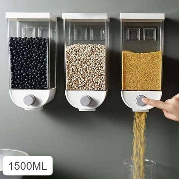T  1500gm (1.5kg) Wall Mounted Cereal Dispenser | Kitchen Food Storage | Dry Food Snack Grain Canister Food Storage Organizer