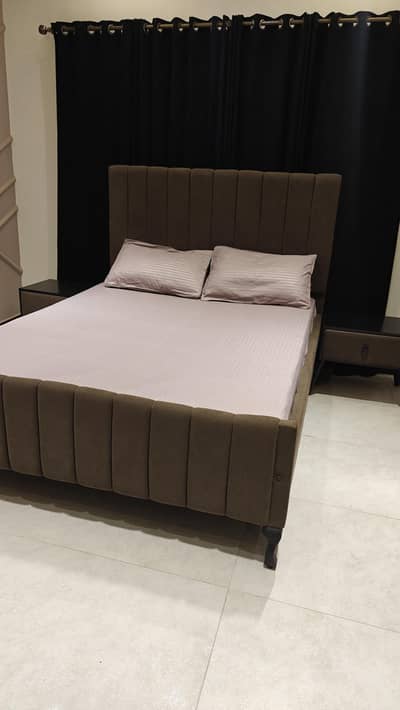 Queen Size bed with foam and 2 side tables urgent for sale