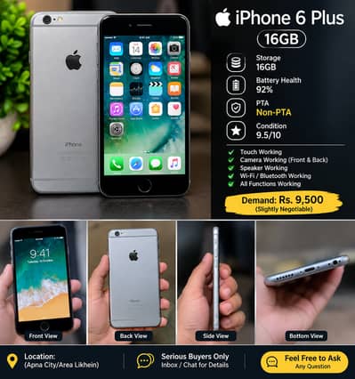 iPhone 6 Plus 16GB Non PTA | 9.5/10 Condition | 92% Battery