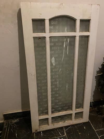 wooden door and window with glass