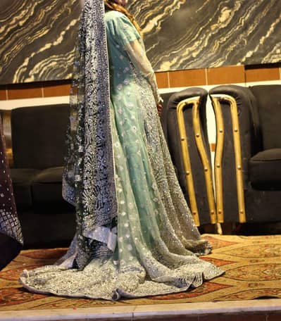 pista green walima bridal heavy maxi silver embroidered work