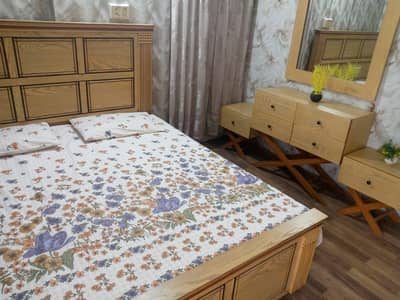 New bed set  no mattress / wooden bed side tables dressing