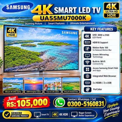 Samsung 4k Smart LED tv original model UA55MU7000K