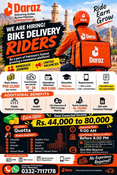 HRSI IS HIRING! Package Delivery Riders – Daraz. pk