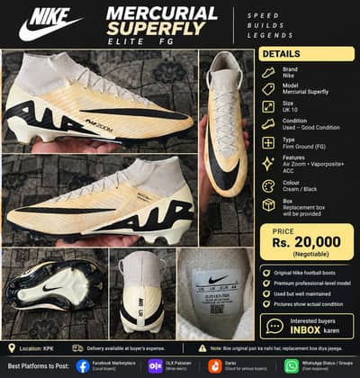 Nike Mercurial Superfly Football Boots – UK 10