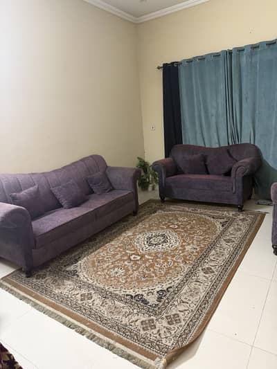 Blue great condition spanish wood sofa set